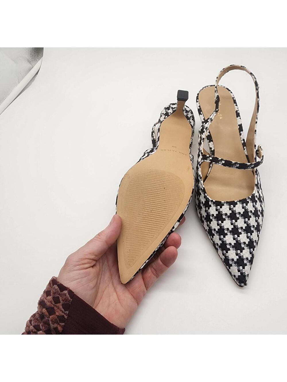 New ann taylor Gingham kitten heel sling 8M black white - Picture 5 of 7